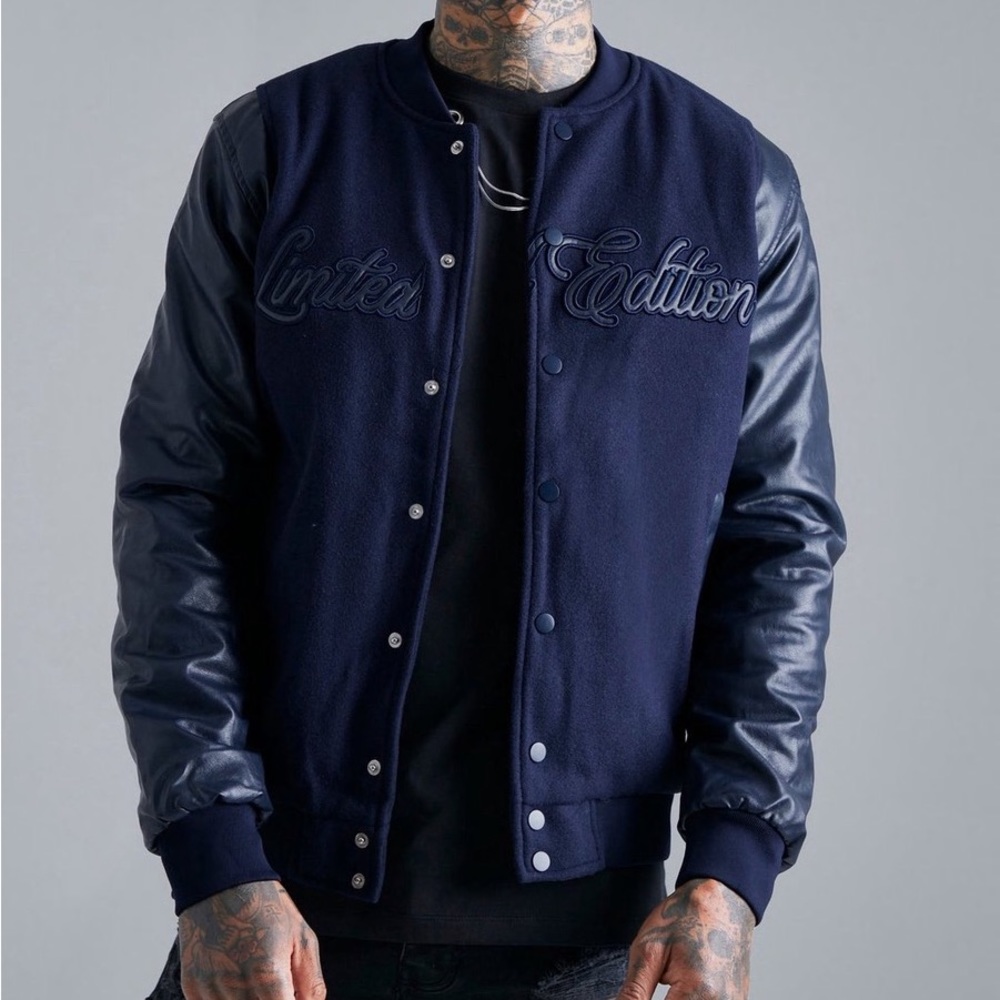 BoohooMAN Tonal Limited Edition Melton Bomber NAVY (S)